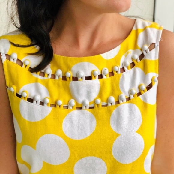 Lilly Pulitzer Yellow and White Polka Dot Sheath Dress size 8 - Picture 6 of 14
